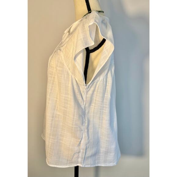 Gap Womens White Shirt Cap Flutter Sleeve Top Cotton Boho Blouse Size M Tall - Picture 2 of 6
